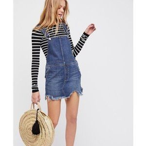 Free People Denim Distressed Overall Dress / Jumper